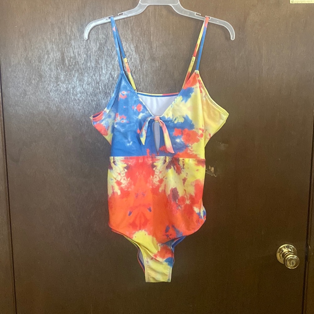 Sexy Sassy Tie-Dye One-Piece Swim Suit Blue Yellow Orange Plus 3X